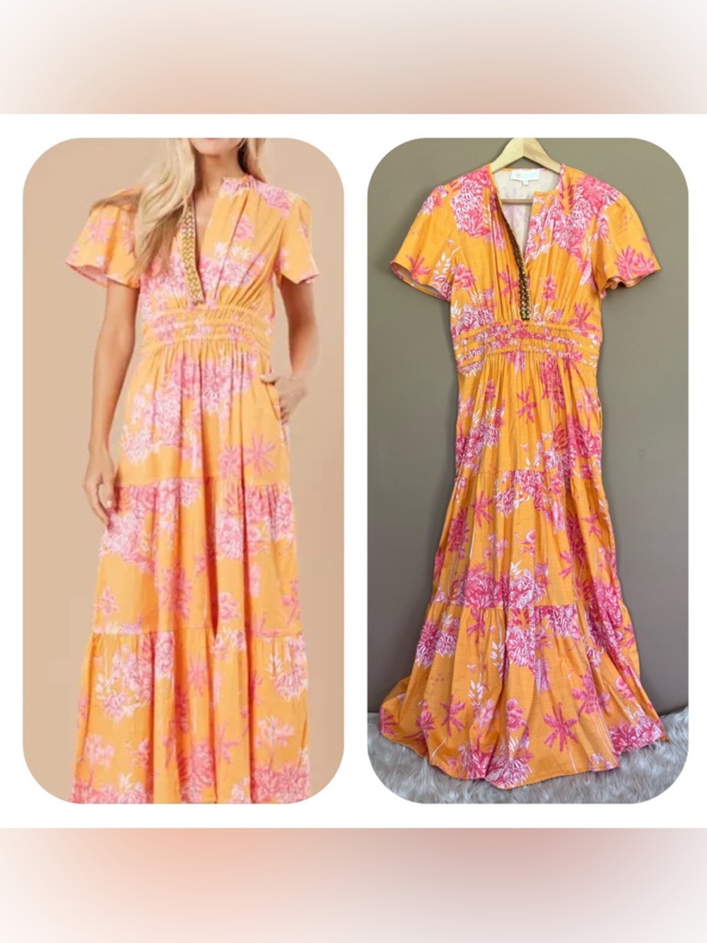 {Sheridan French} Tropical Resortwear Tiered Maxi Dress- Medium